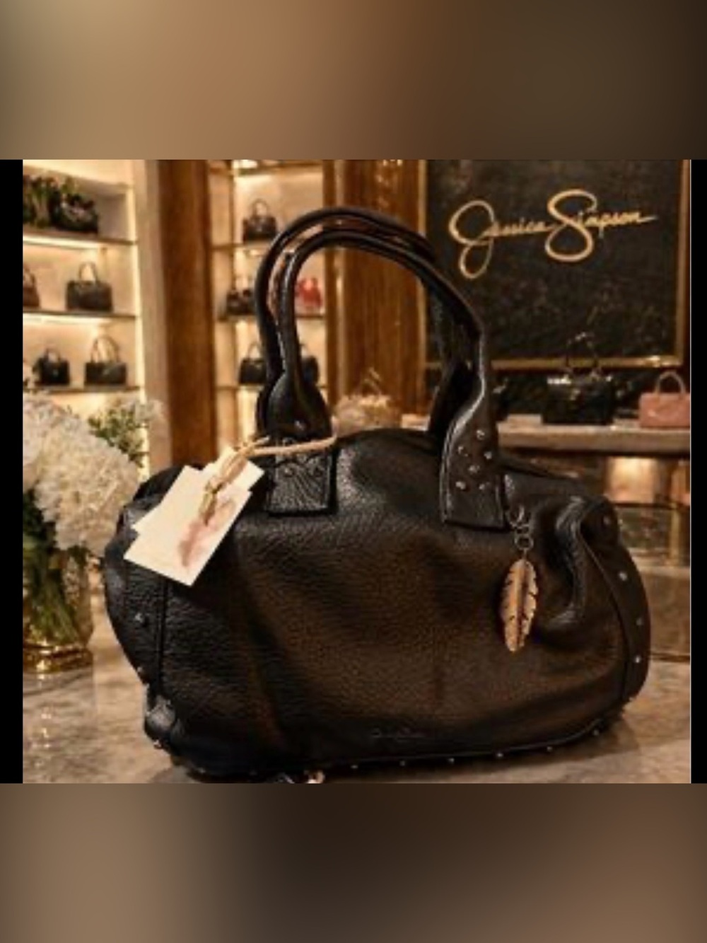 Jessica Simpson Black Pebbled Glenda Satchel Black (meteorite) new with tags